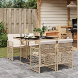 Ensemble &agrave; manger de jardin avec coussins 5pcs Beige poly rotin alsavelo