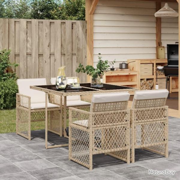 Ensemble � manger de jardin avec coussins 5pcs Beige poly rotin