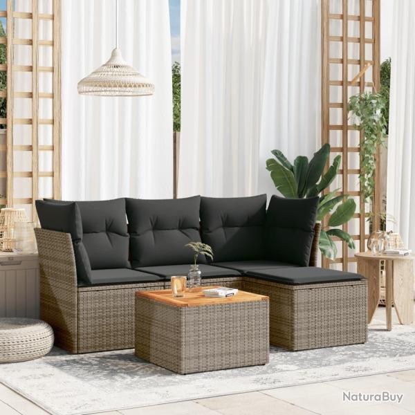 Salon de jardin 5 pcs avec coussins gris r�sine tress�e