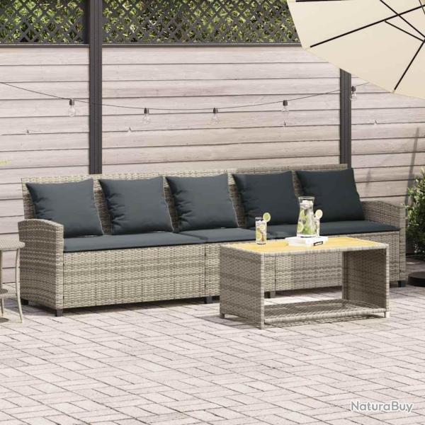 Canap� de jardin et coussins 5 places gris clair r�sine tress�e
