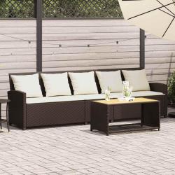 Canap&eacute; de jardin avec coussins 5 places brun r&eacute;sine tress&eacute;e