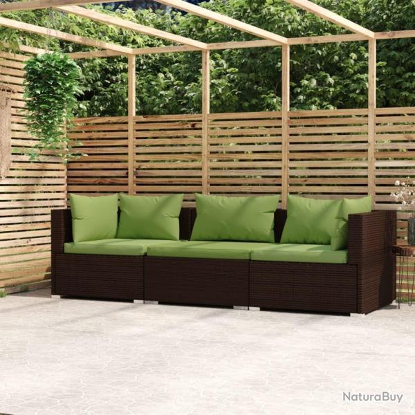 Canap� 3 places avec coussins Marron R�sine tress�e