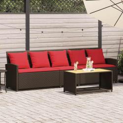Canap&eacute; de jardin avec coussins 5 places brun r&eacute;sine tress&eacute;e