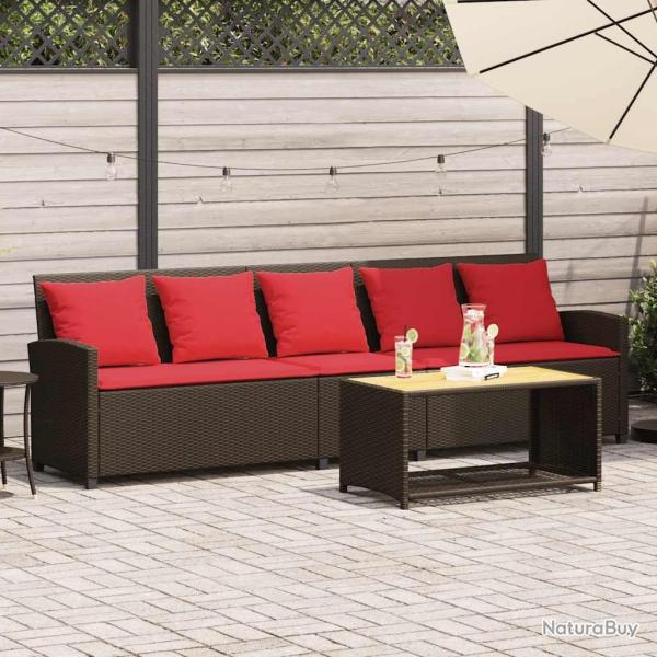Canap� de jardin avec coussins 5 places brun r�sine tress�e