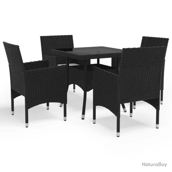 Ensemble � manger de jardin 5 pcs Noir R�sine tress�e et verre alsavelo
