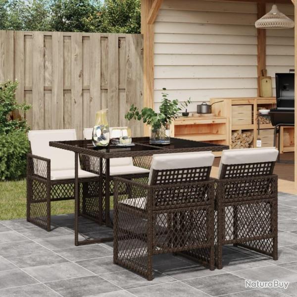 Ensemble � manger de jardin 5 pcs et coussins marron poly rotin