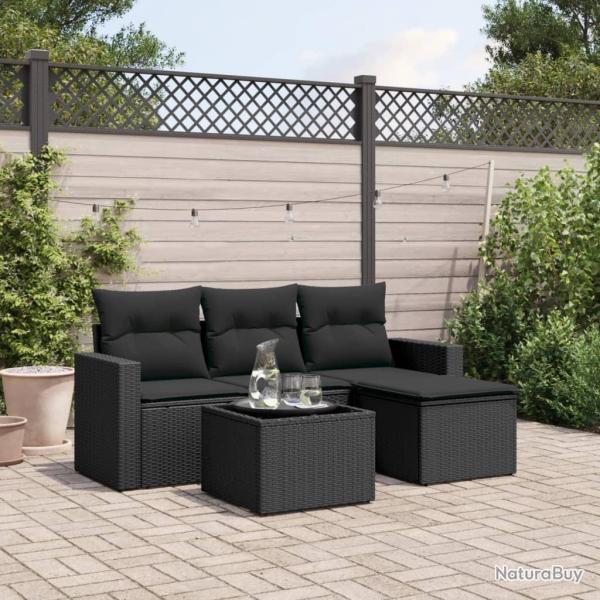 Salon de jardin 5 pcs avec coussins noir r�sine tress�e alsavelo