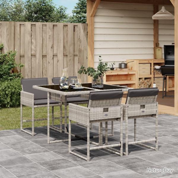 Ensemble � manger de jardin et coussins 5 pcs gris clair rotin