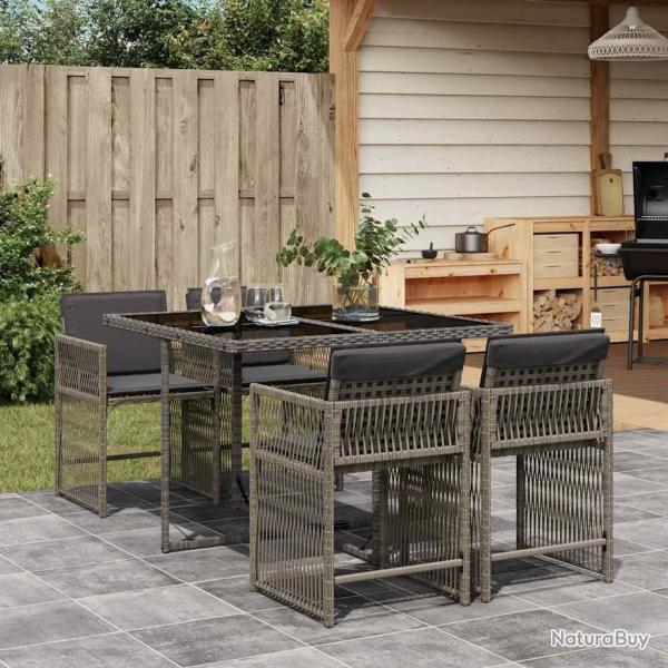 Ensemble � manger de jardin 5 pcs coussins gris r�sine tress�e