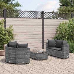 Salon de jardin 5 pcs avec coussins gris r&eacute;sine tress&eacute;e