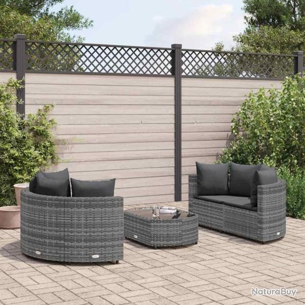 Salon de jardin 5 pcs avec coussins gris r�sine tress�e