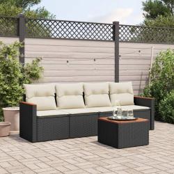 Salon de jardin 5 pcs avec coussins noir r&eacute;sine tress&eacute;e