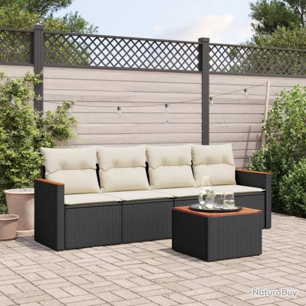 Salon de jardin 5 pcs avec coussins noir r�sine tress�e