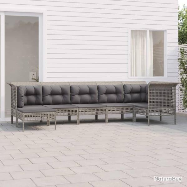 Salon de jardin 7 pcs avec coussins Gris Rsine tresse alsavelo