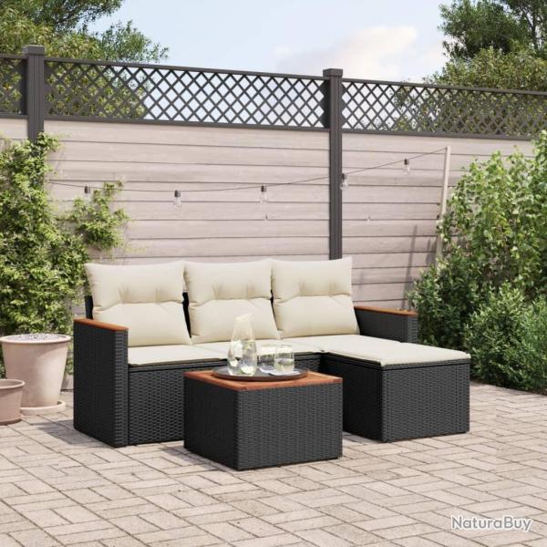 Salon de jardin 5 pcs avec coussins noir r�sine tress�e