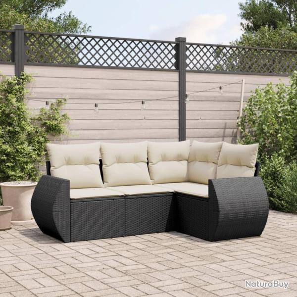 Salon de jardin 4 pcs avec coussins noir r�sine tress�e