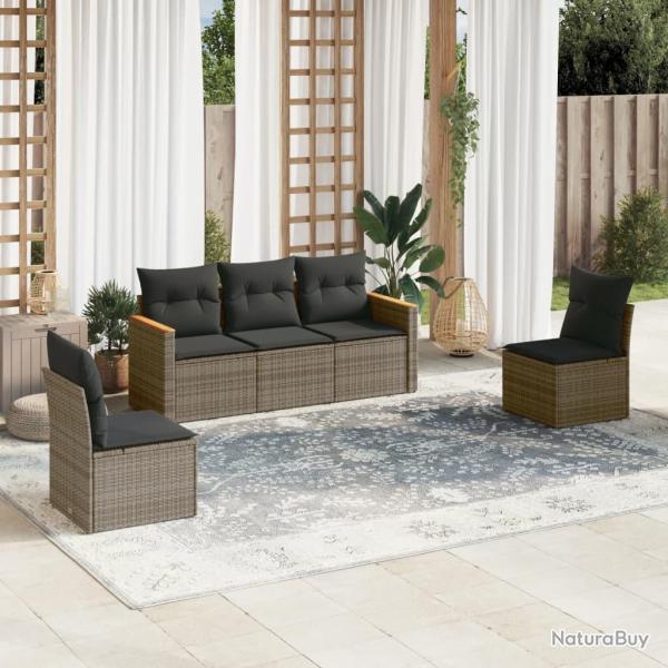 Salon de jardin 5 pcs avec coussins gris r�sine tress�e
