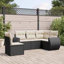 Salon de jardin 5 pcs avec coussins noir r&eacute;sine tress&eacute;e
