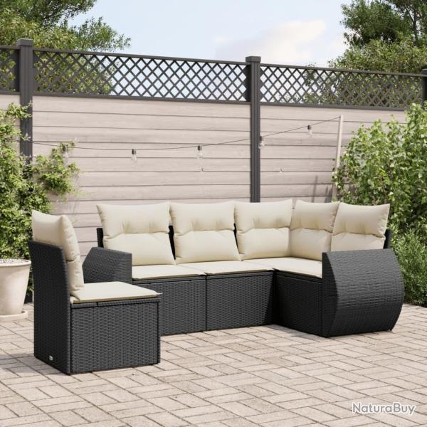 Salon de jardin 5 pcs avec coussins noir r�sine tress�e