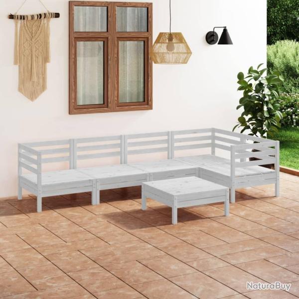 Salon de jardin 6 pcs Bois de pin massif Blanc alsavelo