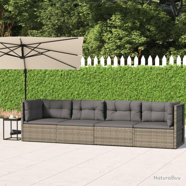 Salon de jardin 4 pcs avec coussins Gris R�sine tress�e alsavelo