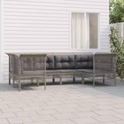 Salon de jardin 6 pcs avec coussins Gris R&eacute;sine tress&eacute;e alsavelo