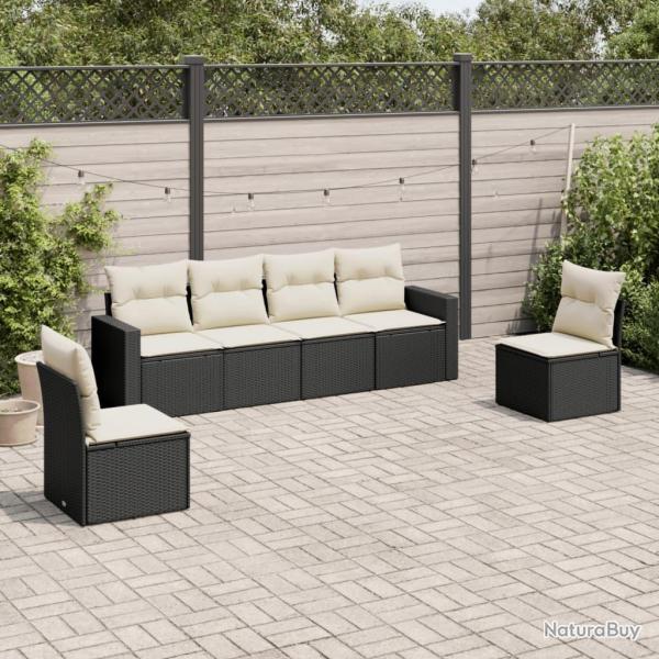 Salon de jardin 6 pcs avec coussins noir r�sine tress�e