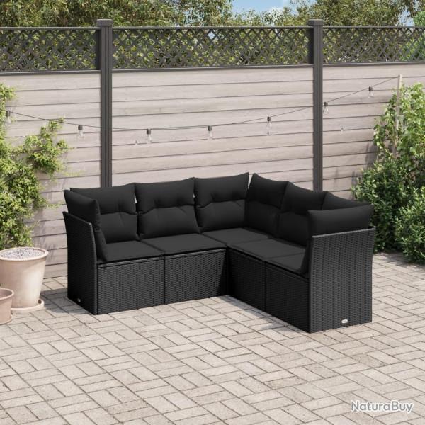 Salon de jardin 5 pcs avec coussins noir r�sine tress�e