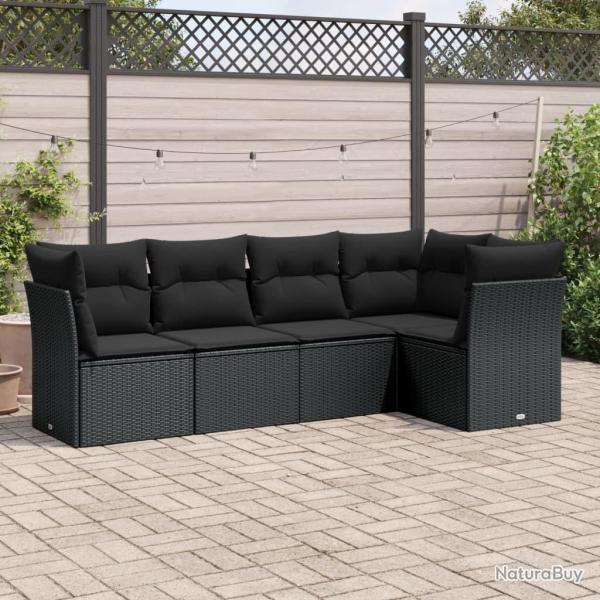 Salon de jardin 5 pcs avec coussins noir r�sine tress�e