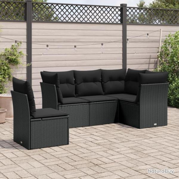 Salon de jardin 5 pcs avec coussins noir r�sine tress�e