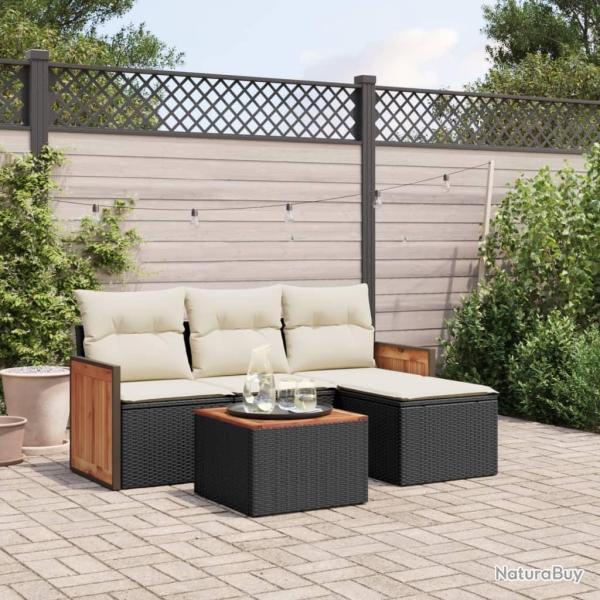 Salon de jardin 5 pcs avec coussins noir r�sine tress�e