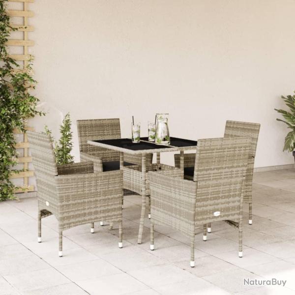 Ensemble � manger de jardin avec coussins 5 pcs rotin et verre alsavelo