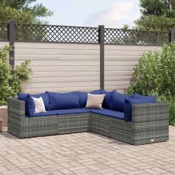 Salon de jardin 5 pcs avec coussins Gris R&eacute;sine tress&eacute;e alsavelo