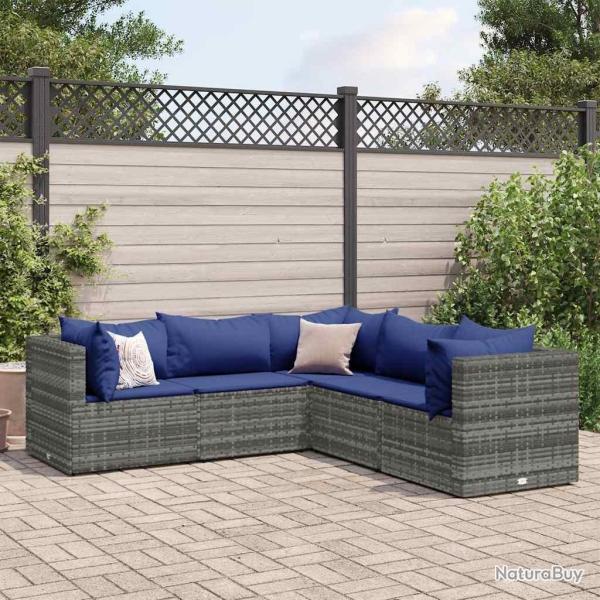 Salon de jardin 5 pcs avec coussins Gris R�sine tress�e