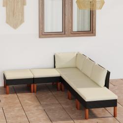 Salon de jardin 6 pcs avec coussins R&eacute;sine tress&eacute;e Noir