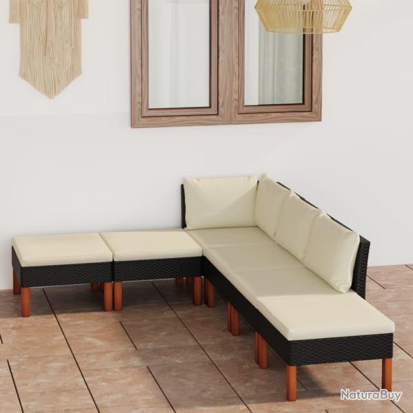 Salon de jardin 6 pcs avec coussins R�sine tress�e Noir