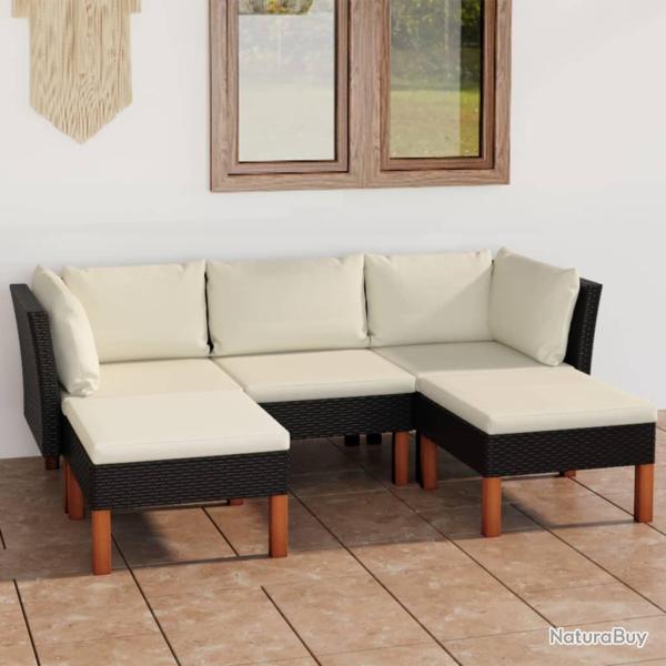 Salon de jardin 5 pcs avec coussins R�sine tress�e Noir