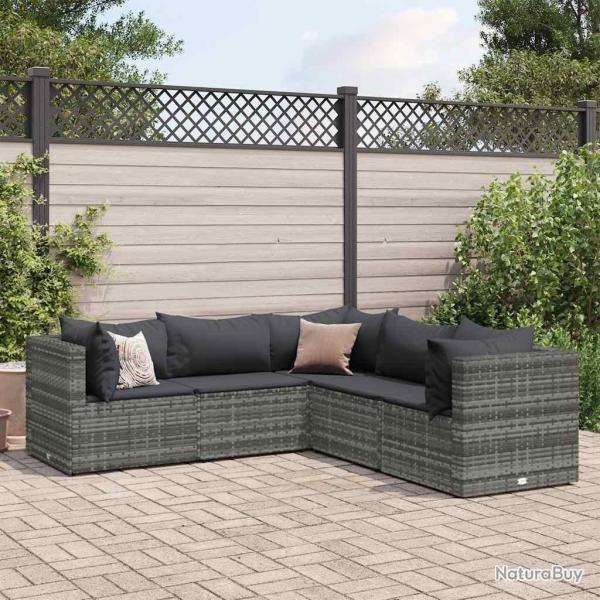 Salon de jardin 5 pcs avec coussins Gris R�sine tress�e