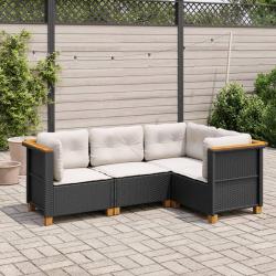 Salon de jardin 4 pcs avec coussins noir r&eacute;sine tress&eacute;e