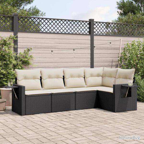 Salon de jardin 5 pcs avec coussins noir r�sine tress�e alsavelo