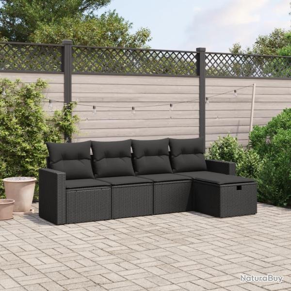 Salon de jardin 5 pcs avec coussins noir r�sine tress�e