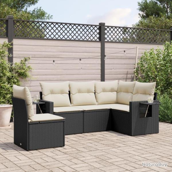 Salon de jardin 5 pcs avec coussins noir r�sine tress�e