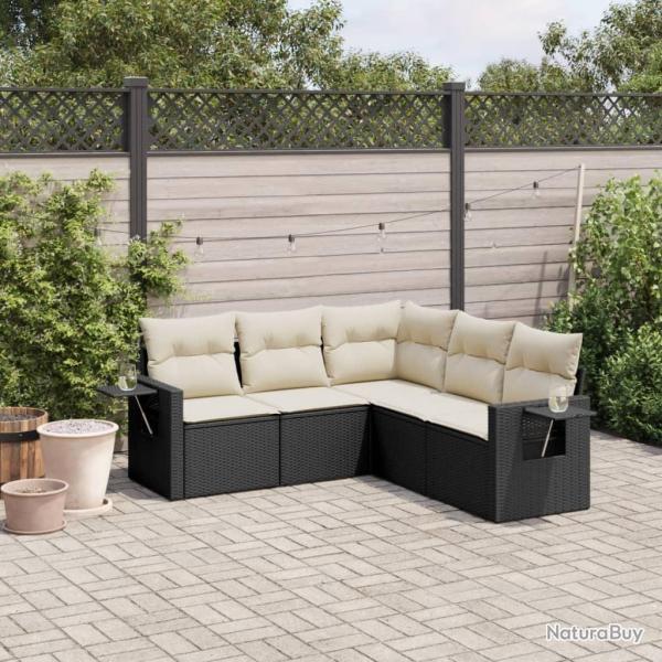 Salon de jardin 5 pcs avec coussins noir r�sine tress�e