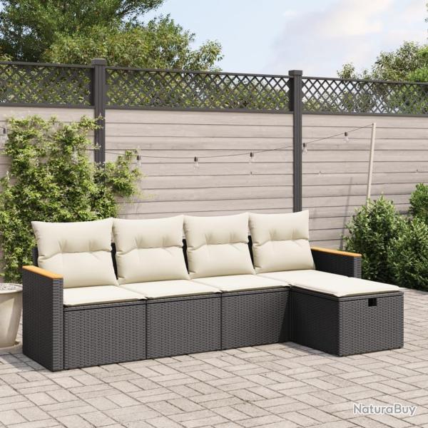 Salon de jardin 5 pcs avec coussins noir r�sine tress�e