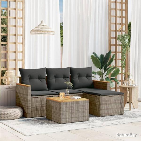 Salon de jardin 5 pcs avec coussins gris r�sine tress�e