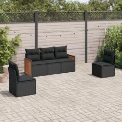 Salon de jardin 5 pcs avec coussins noir r&eacute;sine tress&eacute;e