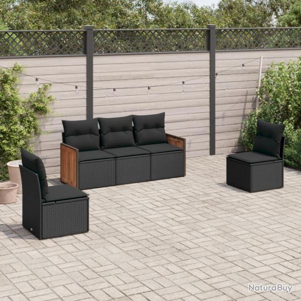 Salon de jardin 5 pcs avec coussins noir r�sine tress�e