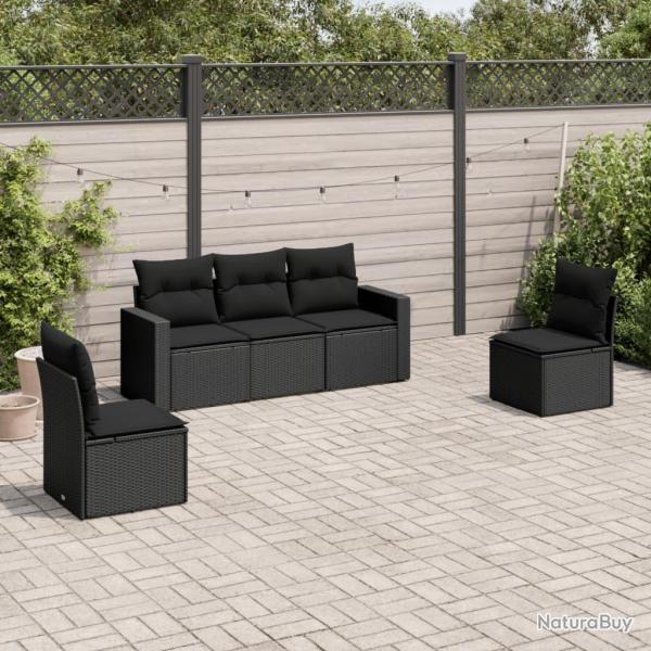Salon de jardin 5 pcs avec coussins noir r�sine tress�e