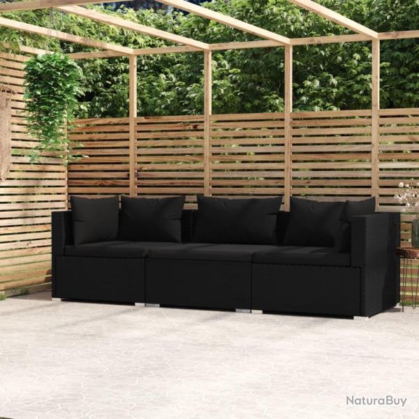 Canap� 3 places avec coussins Noir R�sine tress�e