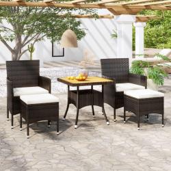 Ensemble &agrave; manger de jardin 5 pcs R&eacute;sine tress&eacute;e et acacia Noir